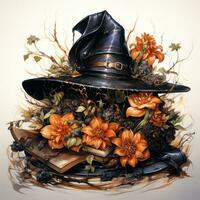 magic books hat cap Halloween illustration artwork scary horror isolated tattoo fantasy cartoon photo