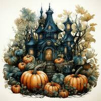 castle landscape vampire house Halloween illustration artwork isolated tattoo creepy fantasy cartoon photo