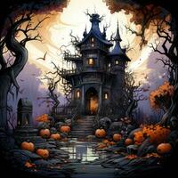 castle landscape vampire house Halloween illustration artwork isolated tattoo creepy fantasy cartoon photo