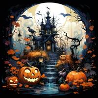 castle landscape vampire house Halloween illustration artwork isolated tattoo creepy fantasy cartoon photo