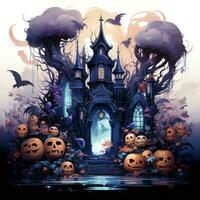 castle landscape vampire house Halloween illustration artwork isolated tattoo creepy fantasy cartoon photo