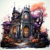 castle landscape vampire house Halloween illustration artwork isolated tattoo creepy fantasy cartoon photo