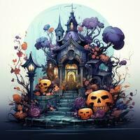 castle vampire house chateau Halloween illustration artwork scary horror tattoo creepy fantasy photo