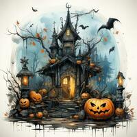 castle vampire house chateau Halloween illustration artwork scary horror tattoo creepy fantasy photo