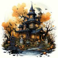 castle vampire house chateau Halloween illustration artwork scary horror tattoo creepy fantasy photo