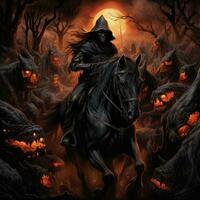 horse rider reaper death Halloween illustration scary horror design tattoo vector fantasy photo