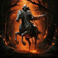 horse rider reaper death Halloween illustration scary horror design tattoo vector fantasy photo