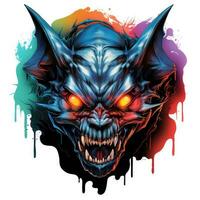 bat skull fire Halloween illustration scary horror design tattoo vector isolated sticker fantasy photo