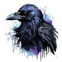 raven portrait Halloween illustration scary horror design tattoo vector isolated sticker fantasy photo