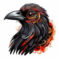 raven portrait Halloween illustration scary horror design tattoo vector isolated sticker fantasy photo