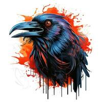 raven portrait Halloween illustration scary horror design tattoo vector isolated sticker fantasy photo