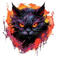 black cat kitty portrait Halloween illustration scary horror design tattoo isolated sticker fantasy photo