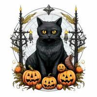 negro gato gatito retrato Víspera de Todos los Santos ilustración de miedo horror diseño tatuaje aislado pegatina fantasía foto