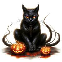 black cat kitty portrait Halloween illustration scary horror design tattoo isolated sticker fantasy photo