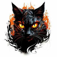 black cat kitty portrait Halloween illustration scary horror design tattoo isolated sticker fantasy photo