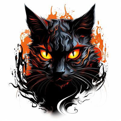 Black Cat In The Dark. Icon Cat For Tattoo Or T-shirt Design Or