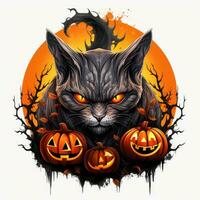 black cat kitty portrait Halloween illustration scary horror design tattoo isolated sticker fantasy photo