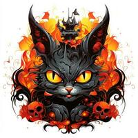 negro gato gatito retrato Víspera de Todos los Santos ilustración de miedo horror diseño tatuaje aislado pegatina fantasía foto