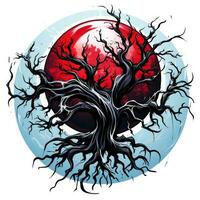 árbol sangre Luna Víspera de Todos los Santos ilustración de miedo horror diseño tatuaje vector aislado pegatina fantasía foto