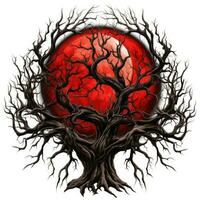 árbol sangre Luna Víspera de Todos los Santos ilustración de miedo horror diseño tatuaje vector aislado pegatina fantasía foto