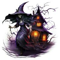 castle house with ghosts moon Halloween illustration scary horror design tattoo isolated fantasy photo