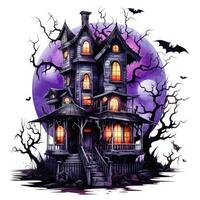 castle house with ghosts moon Halloween illustration scary horror design tattoo isolated fantasy photo