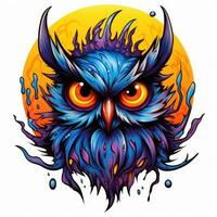 owl portrait Halloween illustration scary horror design tattoo vector isolated sticker fantasy photo