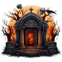 grave tomb skulls pumpkin Halloween illustration scary horror design tattoo vector isolated fantasy photo