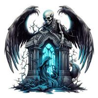 grave tomb skulls pumpkin Halloween illustration scary horror design tattoo vector isolated fantasy photo