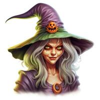 witch sorceress portrait Halloween illustration scary horror tattoo vector isolated sticker fantasy photo