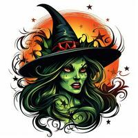 witch sorceress portrait Halloween illustration scary horror tattoo vector isolated sticker fantasy photo