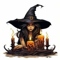 witch candles portrait Halloween illustration scary horror design tattoo vector isolated fantasy photo