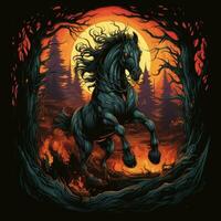horse rider reaper death Halloween illustration scary horror design tattoo vector fantasy photo