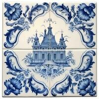 retro vintage ornate ornament tile glazed portuguese mosaic pattern floral blue square art photo