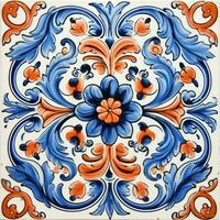 retro Clásico florido ornamento loseta vidriado Ucrania mosaico modelo floral azul cuadrado Arte foto