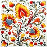 retro vintage ornate ornament tile glazed portuguese mosaic pattern floral blue square art photo