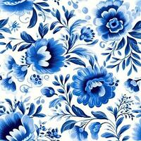 retro Clásico florido ornamento loseta vidriado portugués mosaico modelo floral azul cuadrado Arte foto