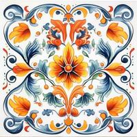 retro Clásico florido ornamento loseta vidriado portugués mosaico modelo floral azul cuadrado Arte foto