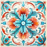 retro Clásico florido ornamento loseta vidriado portugués mosaico modelo floral azul cuadrado Arte foto