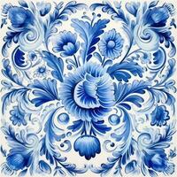 retro Clásico florido ornamento loseta vidriado portugués mosaico modelo floral azul cuadrado Arte foto