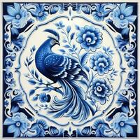 retro Clásico florido ornamento loseta vidriado portugués mosaico modelo floral azul cuadrado Arte foto