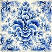 retro Clásico florido ornamento loseta vidriado portugués mosaico modelo floral azul cuadrado Arte foto