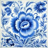 retro Clásico florido ornamento loseta vidriado portugués mosaico modelo floral azul cuadrado Arte foto
