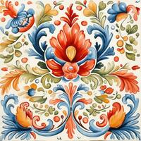 retro vintage ornate ornament tile glazed mosaic pattern floral blue square art book illustration photo