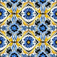 retro vintage ornate ornament tile glazed slavic russian mosaic pattern floral blue square art photo