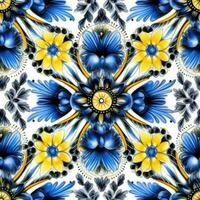 retro vintage ornate ornament tile glazed slavic russian mosaic pattern floral blue square art photo