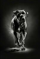 cane corso dog silhouette contour black white backlit motion contour tattoo professional photography photo