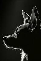 chihuahua pequeño perro silueta contorno negro blanco retroiluminado movimiento tatuaje profesional fotografía foto