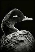 duck portrait face silhouette contour photography studio rim close backlit retro black white photo