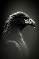 American eagle portrait face silhouette contour photography studio rim close backlit retro black white photo